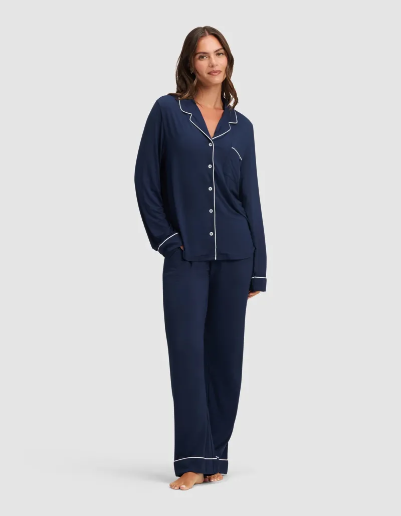 Ensemble de pyjama à manches longues en maille extensible en bambou pour femme