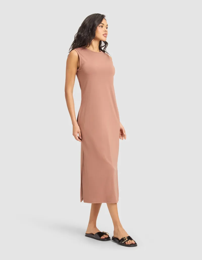 Ärmelloses Midikleid aus gebürstetem Bambus für Damen