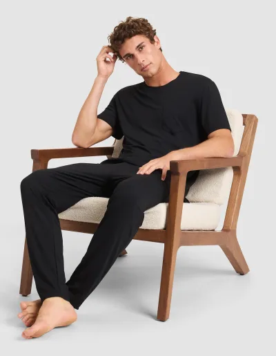 Herre Bambus Stretch-Strik Kortærmet Pyjamas T-shirt