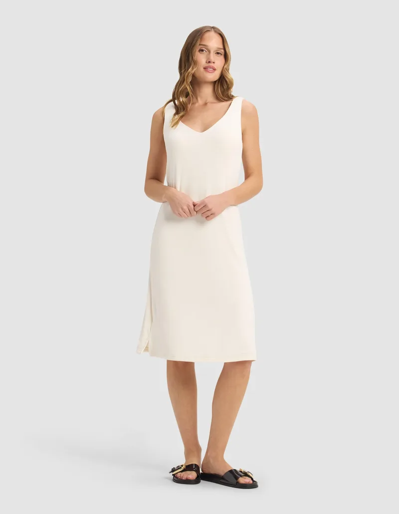 Women’s Bamboo Rib-Knit V-Neck Tank Lounge Dress